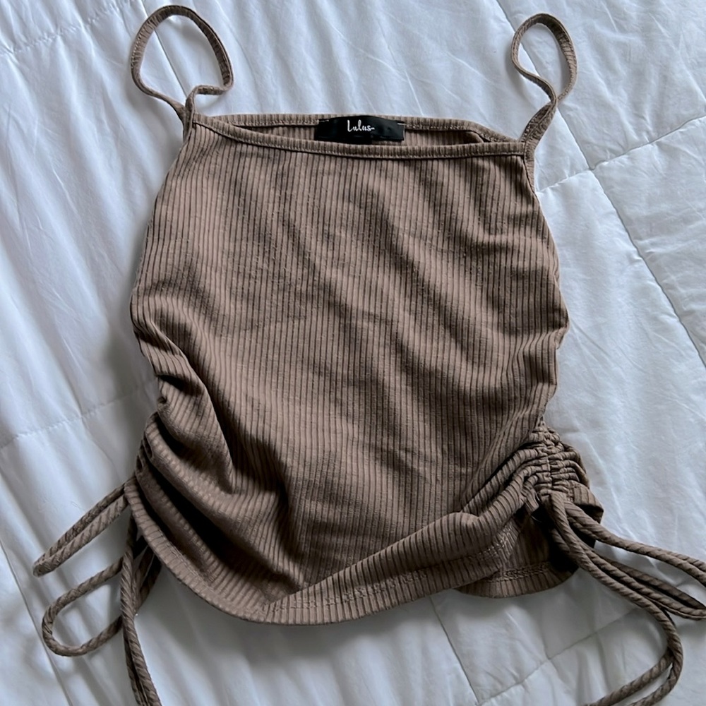 Lulus Ruching Around Taupe Ribbed Tank - Picture 2 of 4